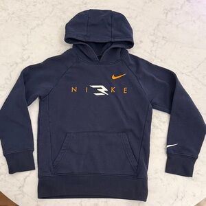 Nike Boys Hoodie Navy Orange Size 8 Pullover Sweatshirt Logo